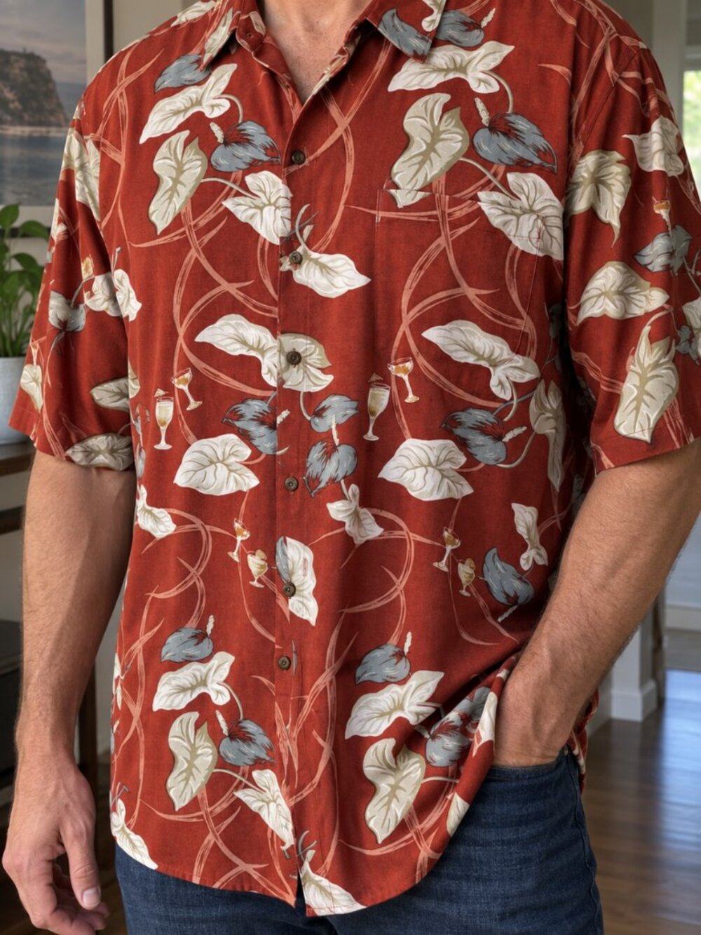 SUMMA Men's 3XLT Red Floral Silk Blend Hawaiian Shirt